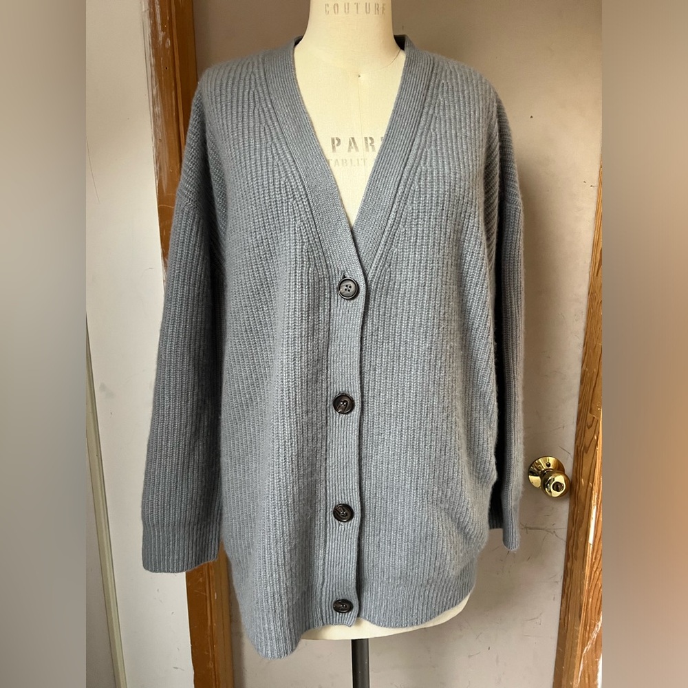 $475 Jenni Kayne Cashmere Cocoon Cardigan in Dusty Blue - Size S